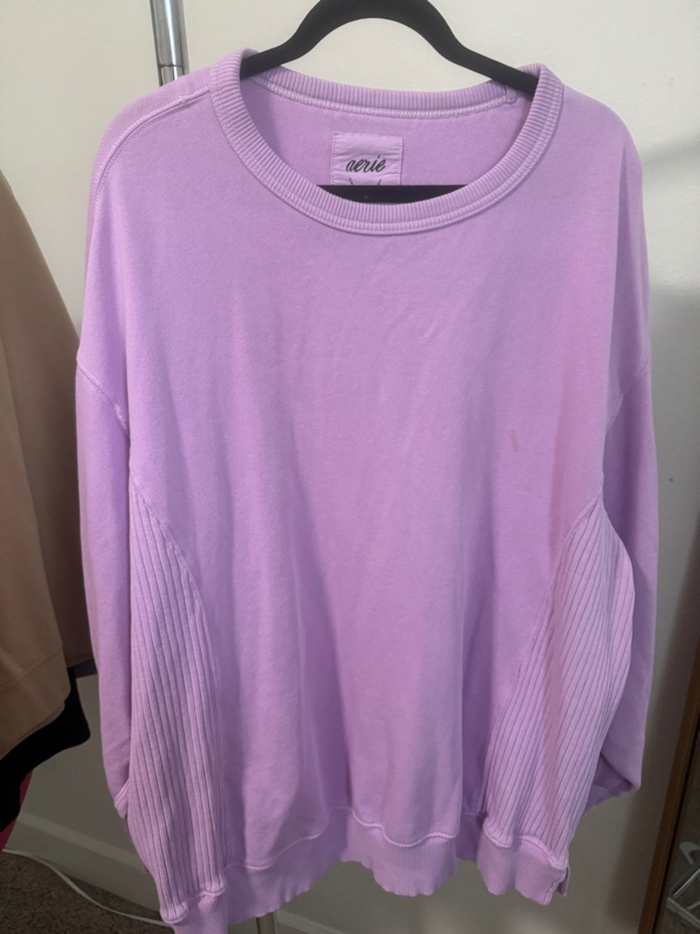 aerie Lilac Ribbed-Panel Crewneck Sweatshirt